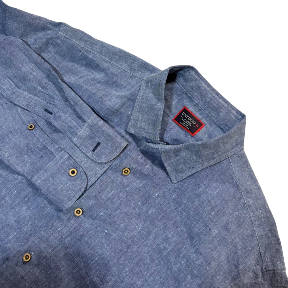 UNTUCKit Ravines Button‎ Up Shirt Regular Fit Blue Linen Blend Men's X-Large